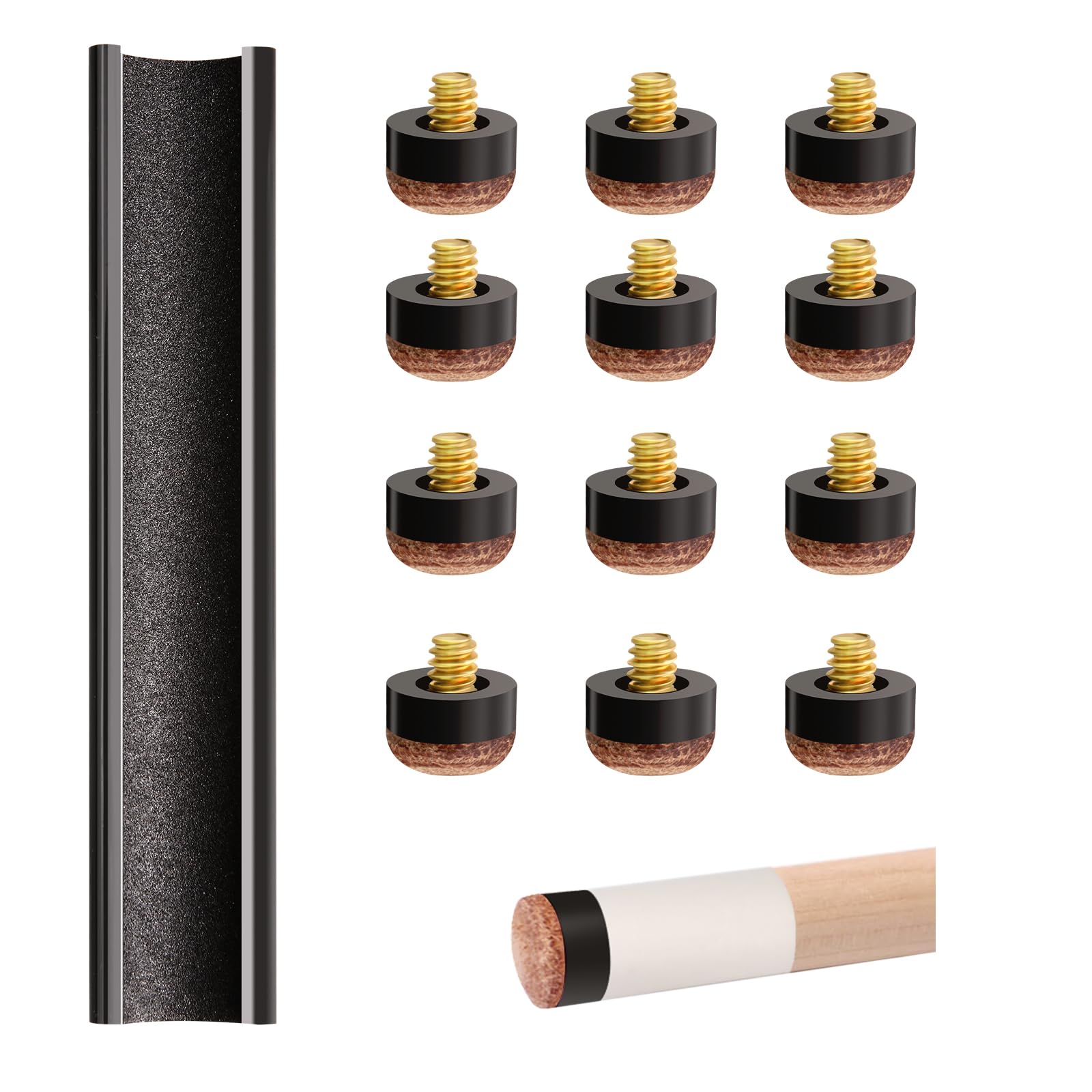 Sinsilvie 12 Pcs Screw on Pool Cue Tips,10mm Snooker Billard Cue Tips with a Shaper and Plastic Storage Box (12*hard)