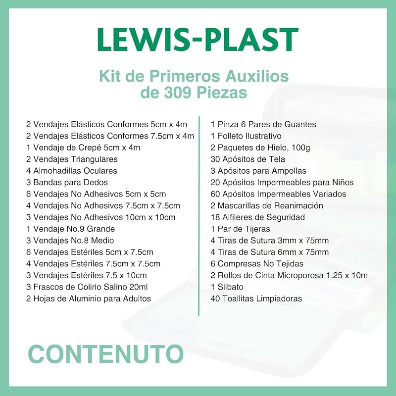 Kit de Primeiros Socorros Completo 309 Peças Primeiros Socorros para Exteriores - Kit que cumpre os padrões europeus para atividades interiores e exteriores