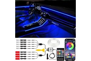 Jushope Car LED Interior Strip Lights, RGB 16 Million Colors 9 in 1 Car Ambient Lighting Kit with 236" Fiber Optic, Under Dash Lights Music Sync Color Change Wireless APP and RF Remote Control