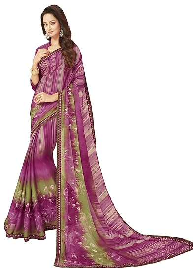 Womens Crepe Saree With Blouse Piece (FT6007A_Multi-Coloured)