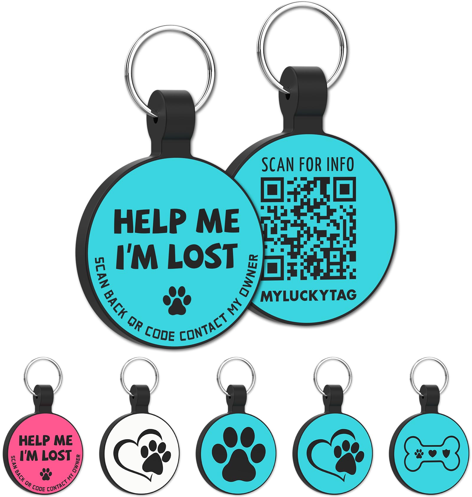 MYLUCKYTAG Silent Silicone QR Code Pet ID Tags Dog Tags - Pet Online Profile - Scan QR Receive Instant Pet Location Alert Email