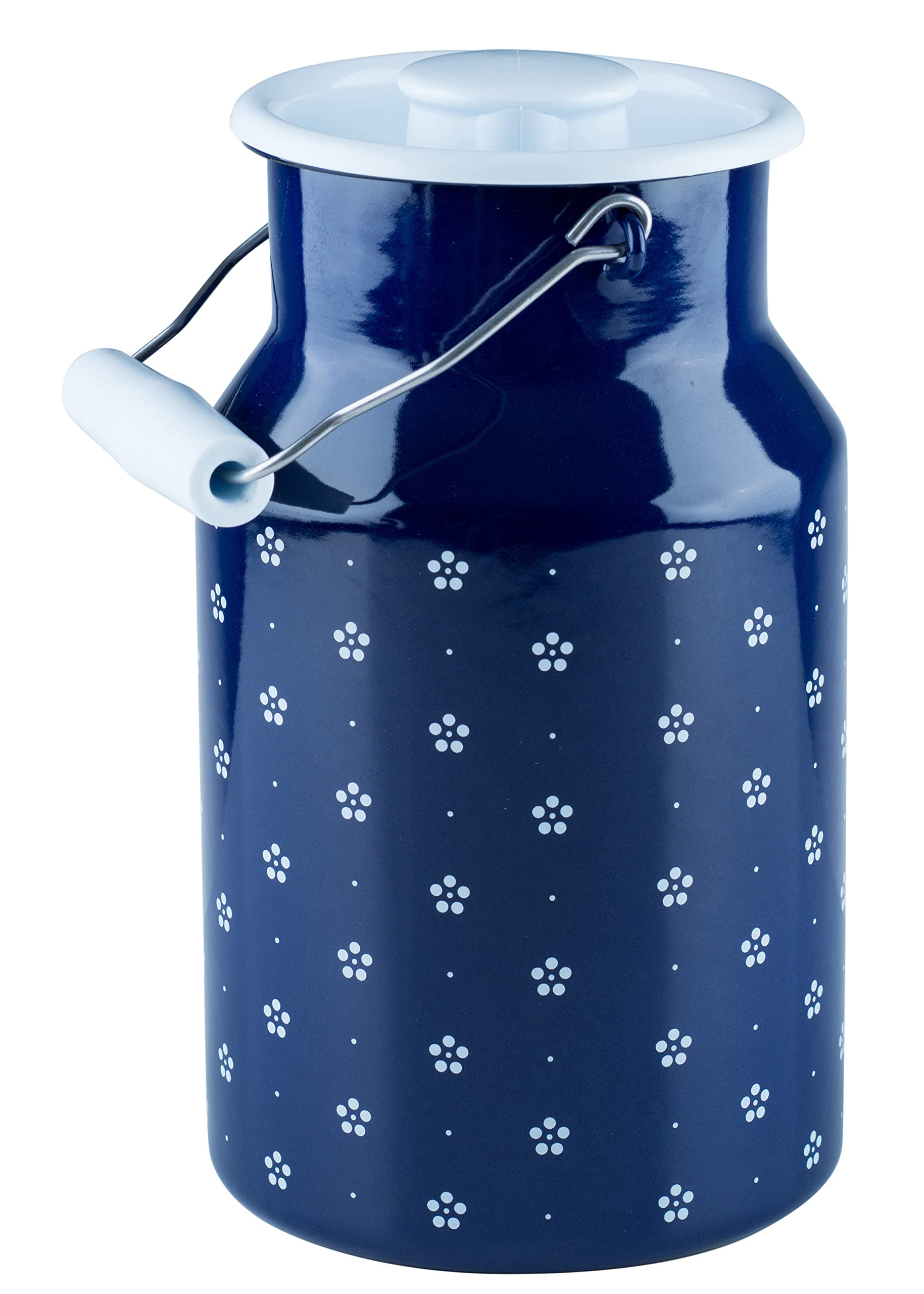 Riess, 0311-073, Milk jug with lid 2,00 L, Country - Dirndl, Height 23,2 cm, Capacity 2,0 Litre, Enamel,Flower Blue, Blue/White, Induction