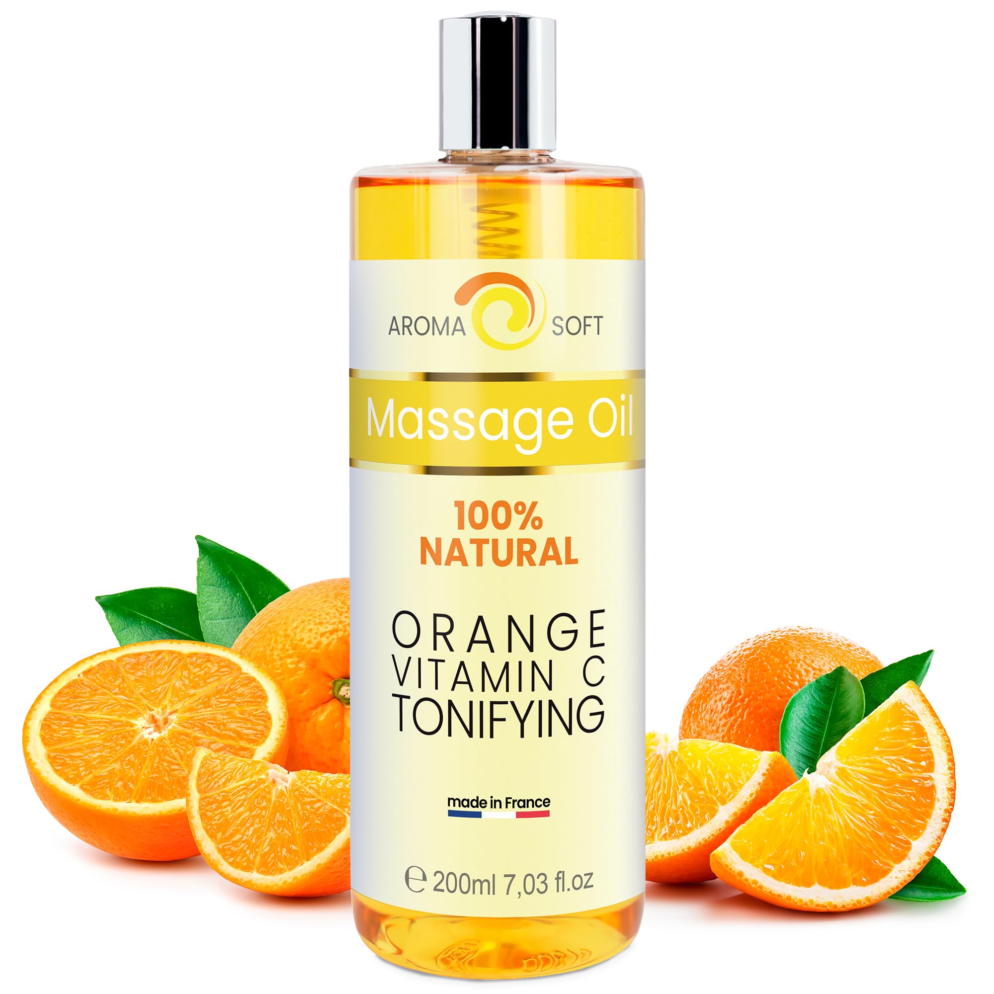Body Massage Oil, Orange and Vitamin C Soft Aroma, 100% Natural Skin Lubricant for Couples, Aromatherapy | Non-Greasy, Paraben-Free | Beauty Oil Moisturiser, 200 ml