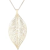 NLCAC Filigree Leaf Pedant Necklace Snake Chain Gorgeous Hollow Leaf Necklace for Women