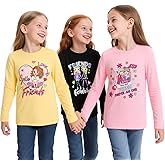 HILEELANG Young Girl Long Sleeve Shirts Cotton Casual Graphic Fashion T-Shirts 3 Packs