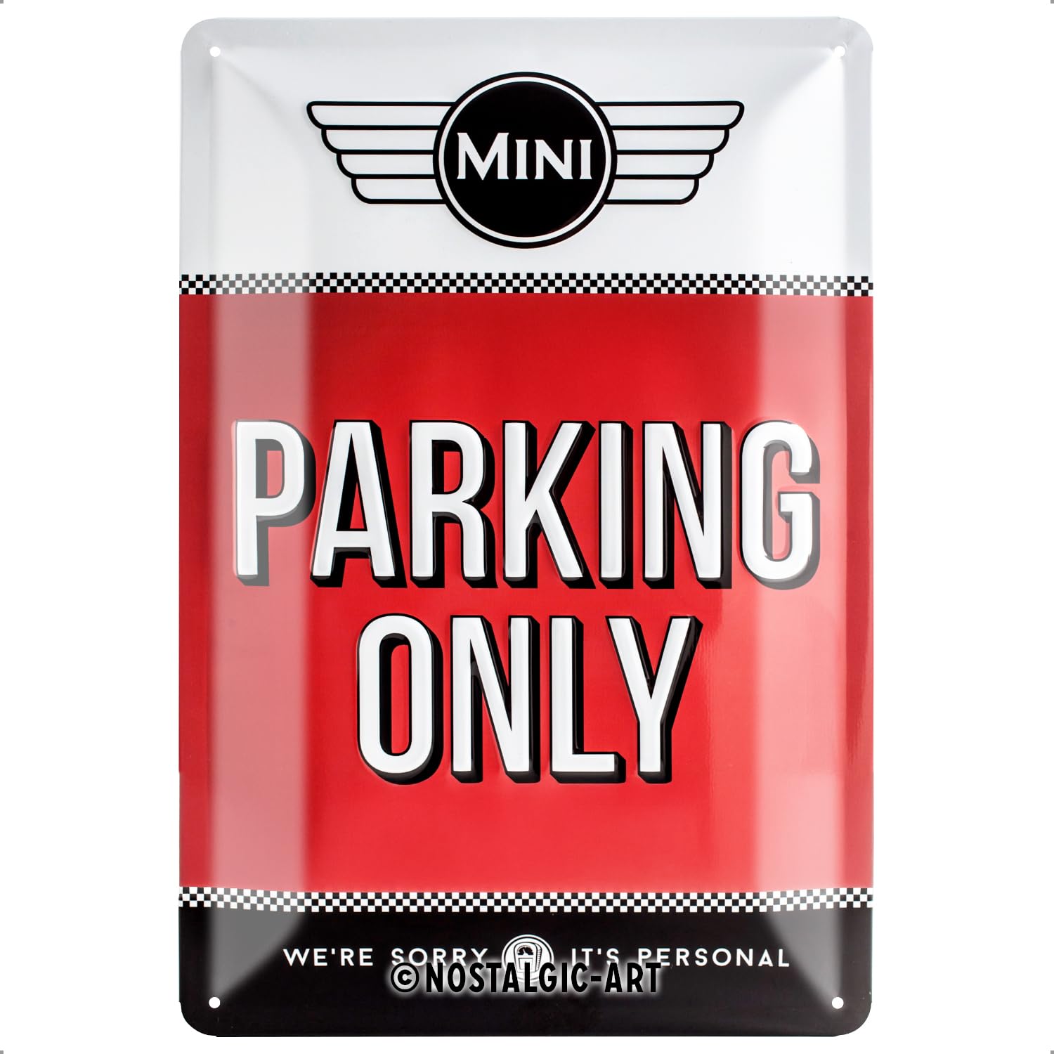 Nostalgic-Art Retro Tin Sign – Mini – Parking Only Red – Gift idea for Cooper fans, Metal Plaque, Vintage design for wall decoration, 20 x 30 cm