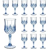 Dualshine 12 Pcs Blue Plastic Wine Glasses, Blue Transparent Plastic Goblets for Wedding Reception, Drinking Glasses for Parties, Valentine's Day, Birthdays