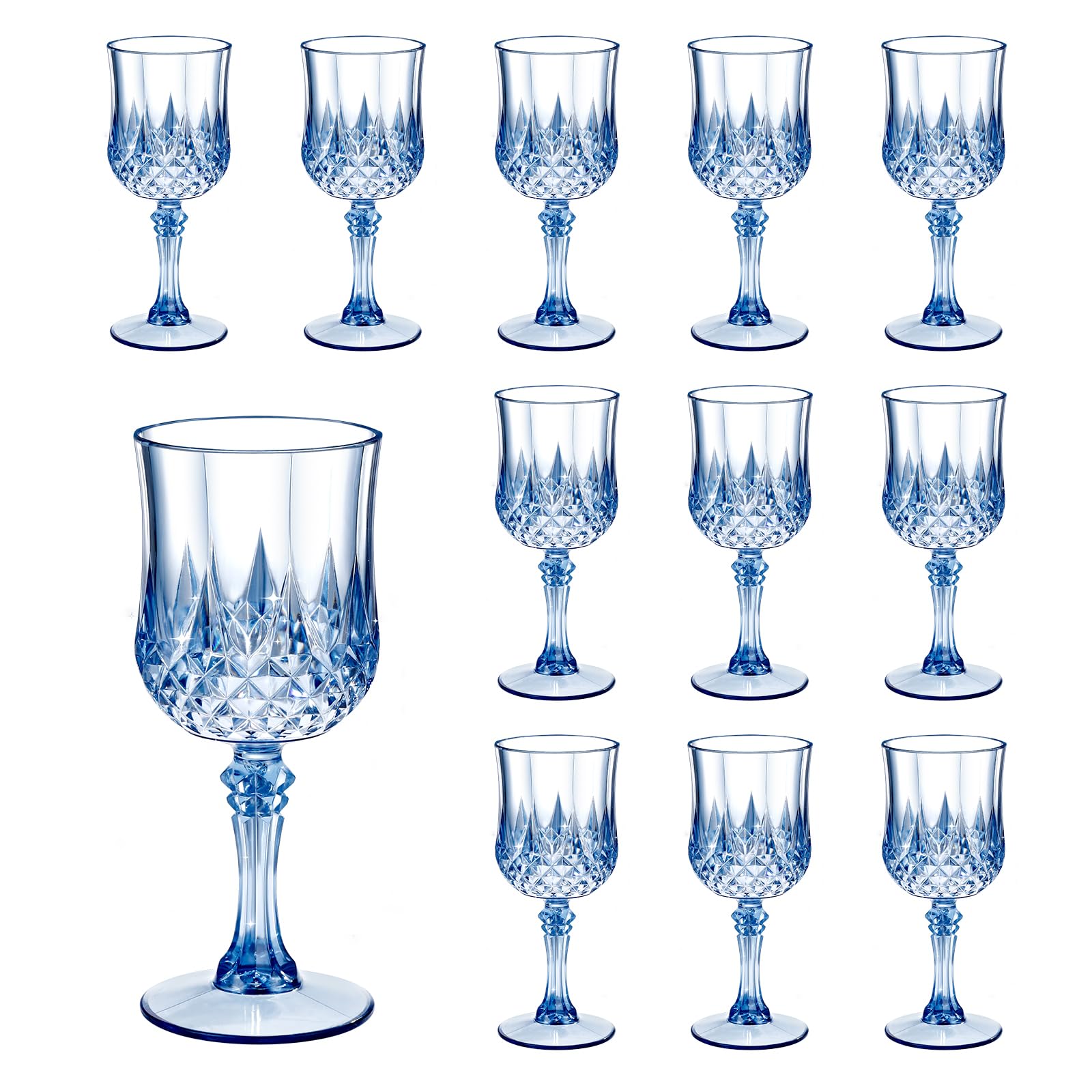 Photo 1 of Dualshine 12 Pcs Blue Plastic Wine Glasses, Blue Transparent Plastic Goblets for Wedding Reception, Drinking Glasses for Parties, Valentine's Day, Birthdays