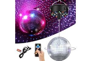 TRESSON Disco Ball with Motor and Light, 5/8/10/15 RPM Adjustable Speed Rotating Motor with 6 Inch Hanging Mirror Ball, 4 Lig