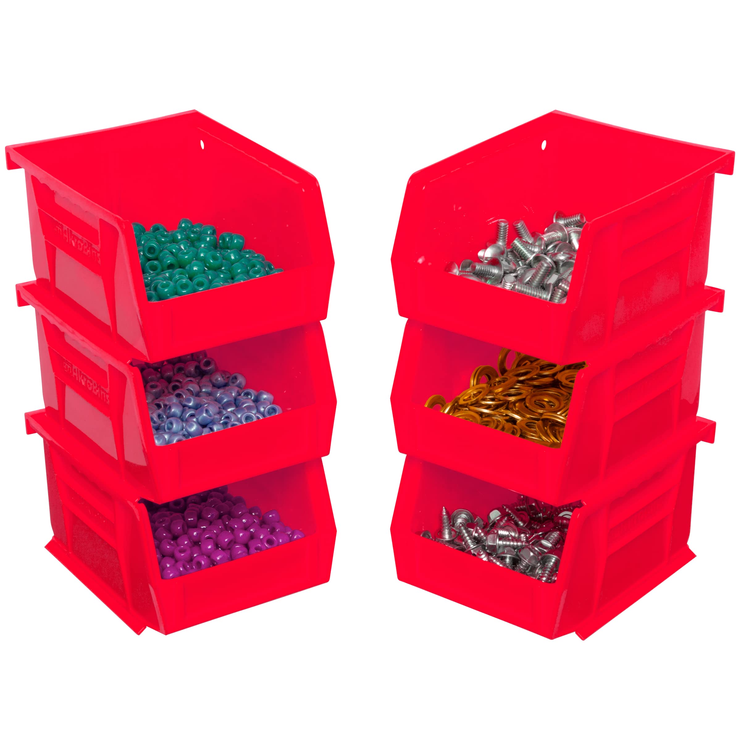 Akro-Mils 30210 AkroBins Plastic Storage Bins, Space-Saving Stackable Bins for Garage, Pantry, Craft Organization, 5-Inch x 4-Inch x 3-Inch, Red, 24-Pack