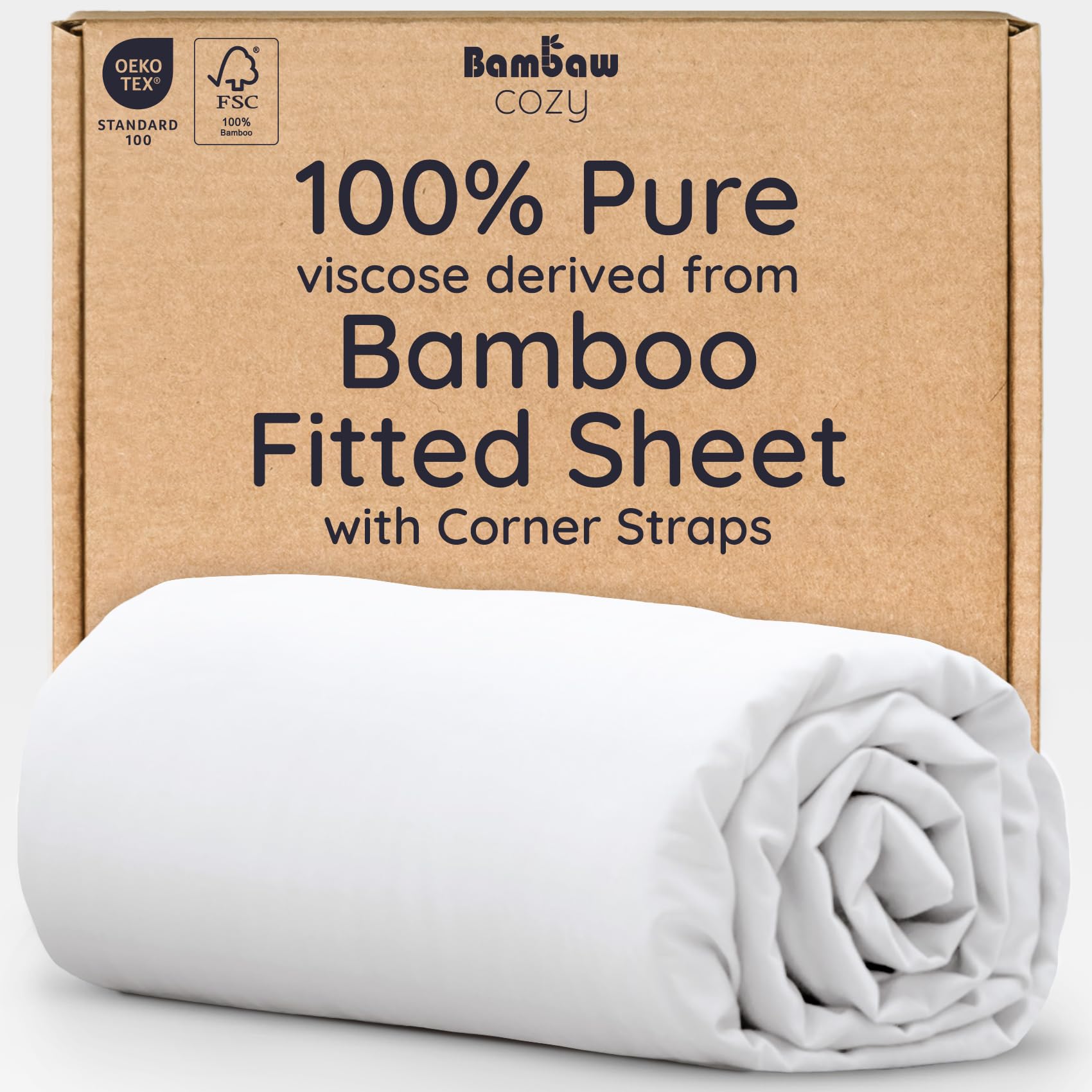 Photo 1 of Bambaw King White Fitted Sheet Only, 100% Viscose Derived from Bamboo Fitted Sheet King Size, Cooling Fitted Sheet King Size, 16” Deep Pocket Fitted King Sheet Only, White Fitted Sheet King (White)
