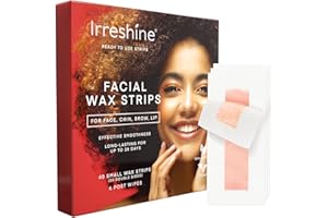IRRESHINE Facial Wax Strips for Hair Removal: Women Face Upper Lip Eyebrow Chin Waxing Hair Remover Kit - Natural & Vegan Ready to Use At Home & Travel - Sensitive Skin Friendly, 40 Ct with 6 Wipes