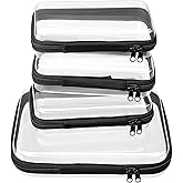 WELPIRT 4 pcs Clear Zipper Pouches,Hard Shell Zipper Case, Toiletry Bag for Travel, CLear Diaper Bag, Toiletry Pouch, Travel Organizer, Cosmetic Bag,Toy Storage Bins (M+3S)(Black)