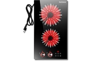 Karinear 110V Electric Cooktop 2 Burners, 12 Inch Electric Stove with Plug in, Countertop & Built-in Ceramic Stove Top, Knob and Sensor Touch Control, Multifunctional Radiant Stove