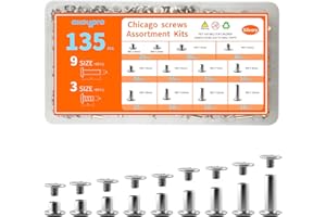 ALLOYPRO 135 Sets Silver Chicago Screws Leather Rivets Kit, 9 Sizes (M5*4,5,6,7,8,9,10,12,15) & 3 Screw Lengths (M4*3,4,5) Chicago Binding Screws, for Leather Craft, Bookbinding