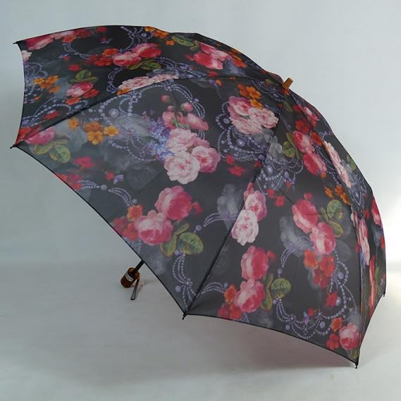 Amazon Co Jp レディース雨傘 折傘 ２段式 オーガンジーアンブレラ ガレネ 花柄 軽量 おしゃれ 雨晴兼用雨傘 Uvカット加工 折りたたみ傘 日本製 エイト ブラック 服 ファッション小物