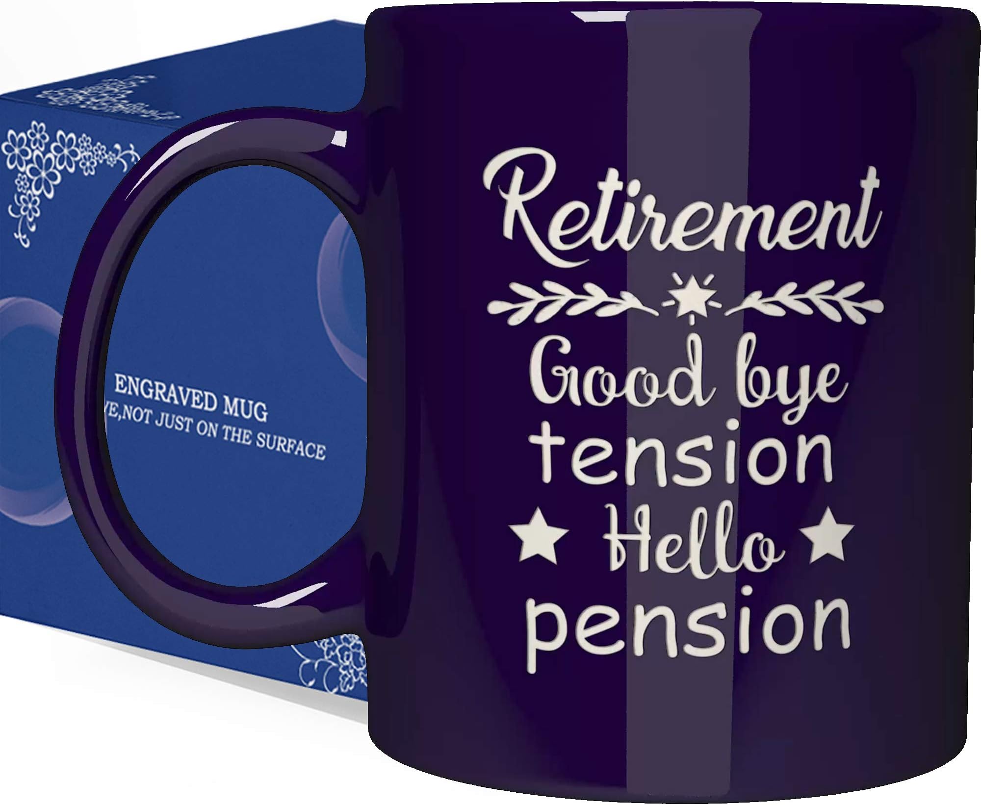Engraved Retirement Gift Mug Good Bye Tension,Hello Pension - 11 oz Ceramic Coffee Mug Tea, Retirement Party Gift,Goodbye Gift - Engraved in the USA