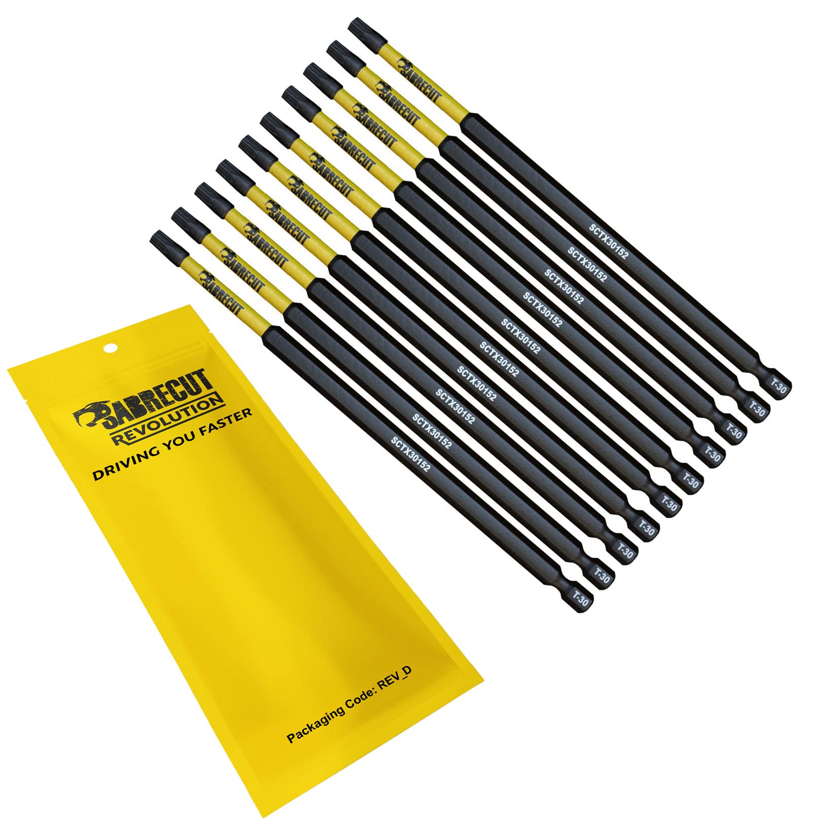 10 x SabreCut SCTX30152_10 152mm T30 TX30 Magnetic Impact Screwdriver Driver Bits Set Torx Heavy Duty