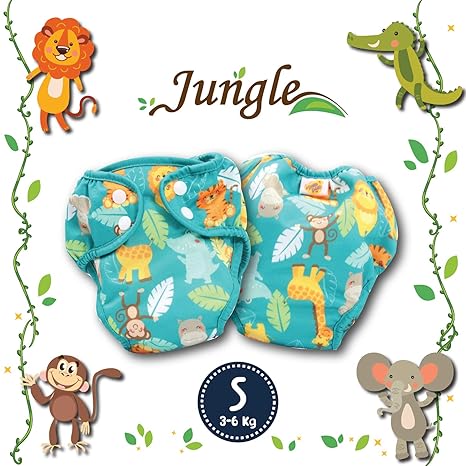 Paw Paw Reusable Cloth Diaper for Babies/Washable Cloth Diapers with Inserts (Cute Jungle Print, Small (3-6 Kg))