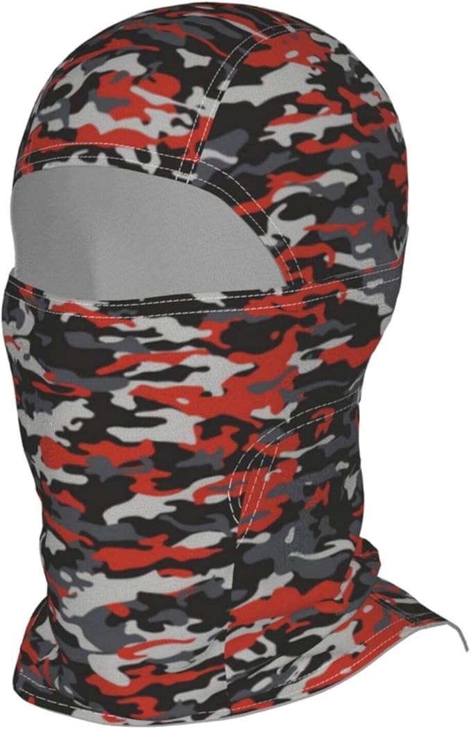 Gray and Red Camouflage Balaclava Ski Mask for Men Windproof Thermal Winter Face Mask Women Neck 