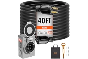 VEVOR 30 Amp Generator Cord and Power Inlet Box Kit, 40 FT, NEMA L14-30P/L14-30R STW 10 AWG Generator Power Extension Cord wi