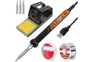 K KERNOWO Soldering Iron, 160W High Power Soldering Tool, LED Digital Display Temperature Control Accurate 392°F-932°F, with ON/OFF Switch, 3 Iron Tips, Stand,Flux, Automatic Sleep Mode