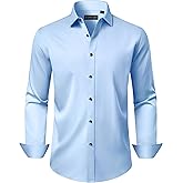 Lusead Men's Dress Shirts Long Sleeve Stretch Wrinkle Free Wedding Formal Business Button Down Shirt