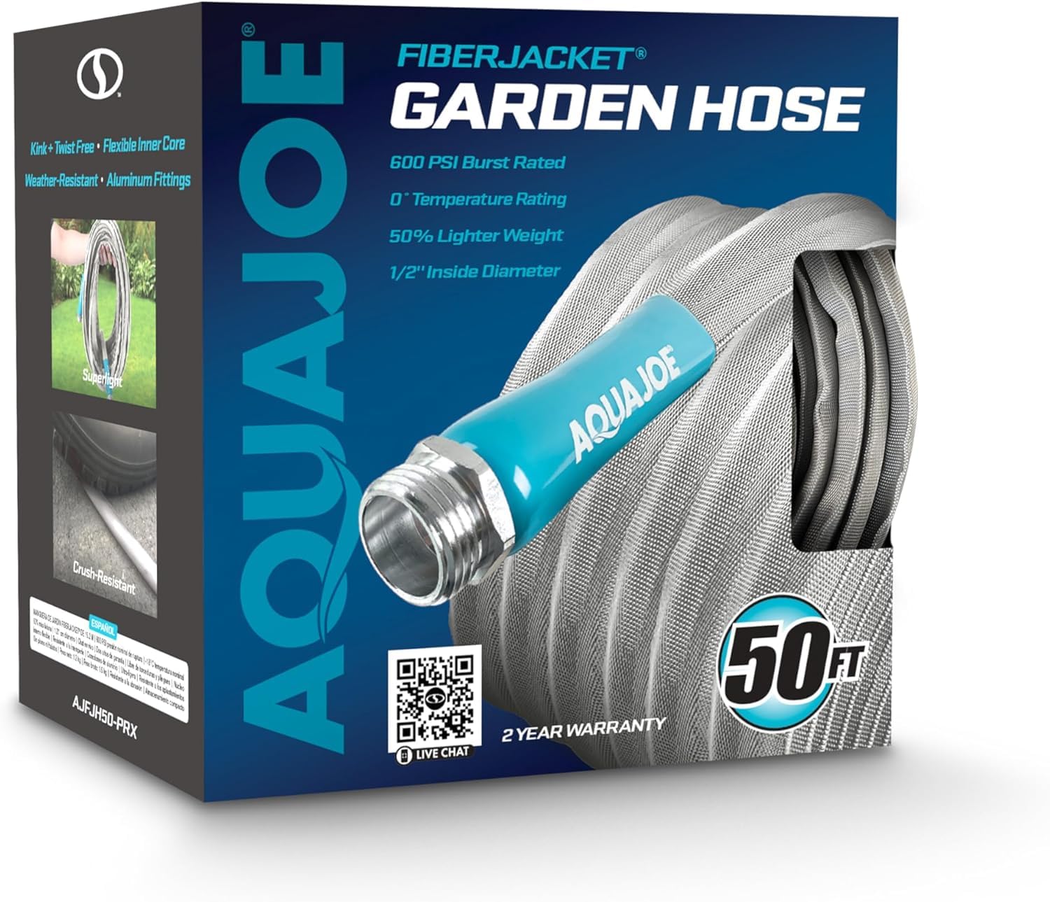 AQUA JOE 1/2 in. Dia x 50 ft. Flexible Kink-Free Fiberjacket Garden Hose, Metal Fittings AJFJH50-PRO - The Home Depot