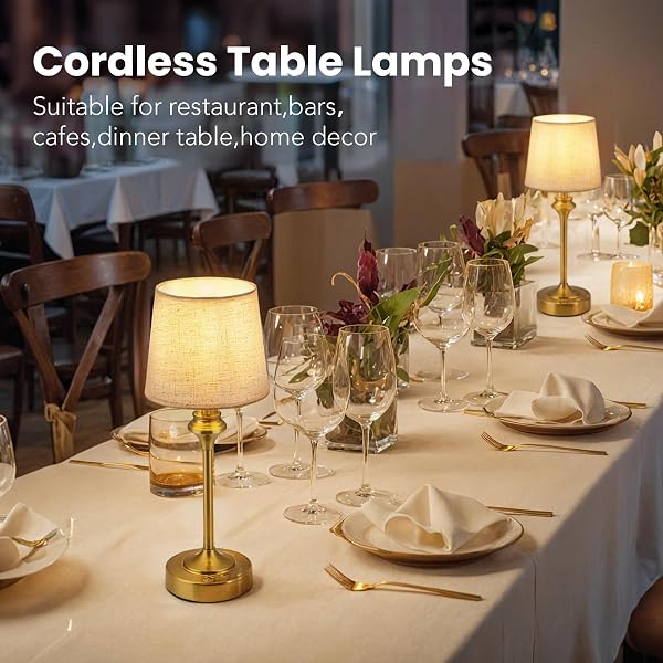 NIORSUN PORTABLES CORDLESS TABLE LAMP SET OF 2,FLAXEN FABRIC SHADE BATTERY OPERATED LAMP, BEDSIDE TABLE LAMP WITH WARM WHITE,3 WAY DIMMABLE TOUCH DESK LAMP FOR BEDROOM LIVING ROOM RESTAURANT (GOLD)