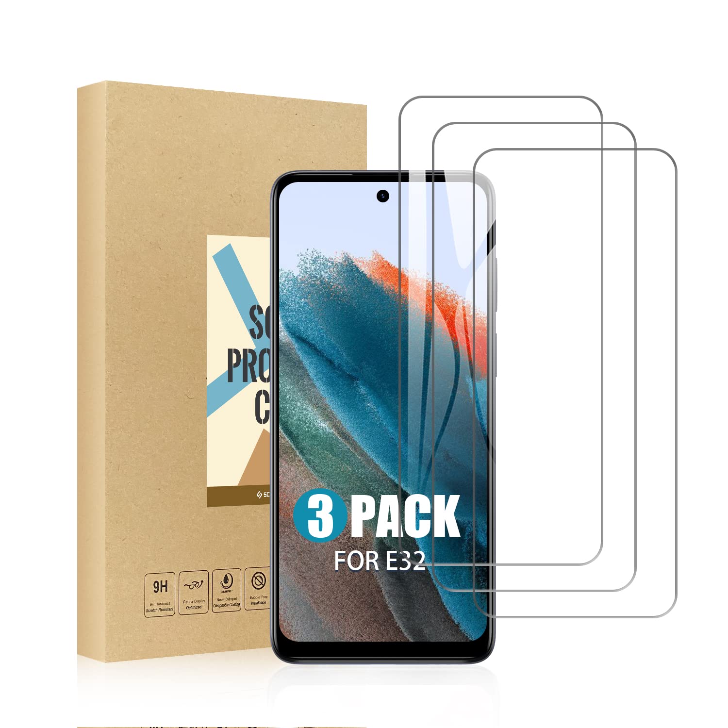 SCL Screen Protector Compatible with Moto E32/E32S Screen Protector Motorola E32/E32S Tempered Glass Film [3-Pack], [Easy Installation, Case Friendly, Bubble-free, 9H]