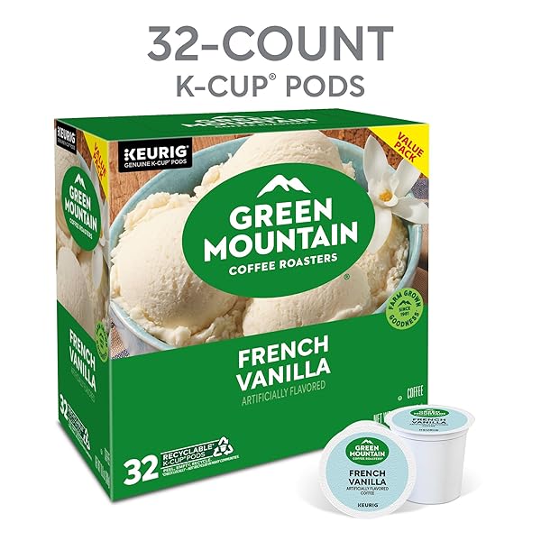 GREEN MOUNTAIN COFFEE ROASTERS FRENCH VANILLA COFFEE, KEURIG SINGLE-SERVE K-CUP PODS, LIGHT ROAST, 32 COUNT