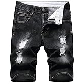 HiLY Men's Casual Ripped Denim Shorts Stylish Distressed Straight Leg Jeans Shorts