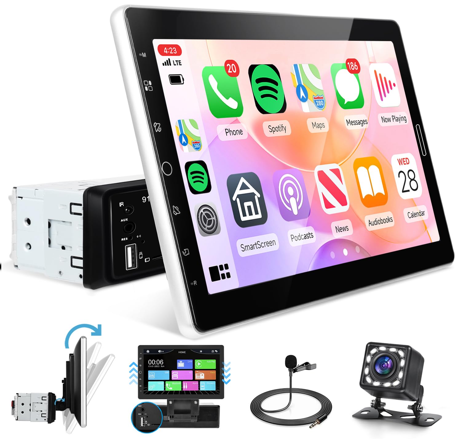 Photo 1 of 10.1 inch Single Din Car Stereo CarPlay Android Auto Mirror Link, KYNNT Detachable Touch Screen Car Radio with BT 5.0 FM/EQ/USB/AUX/TF/SWC/MIC Car Audio Receiver Backup Camera