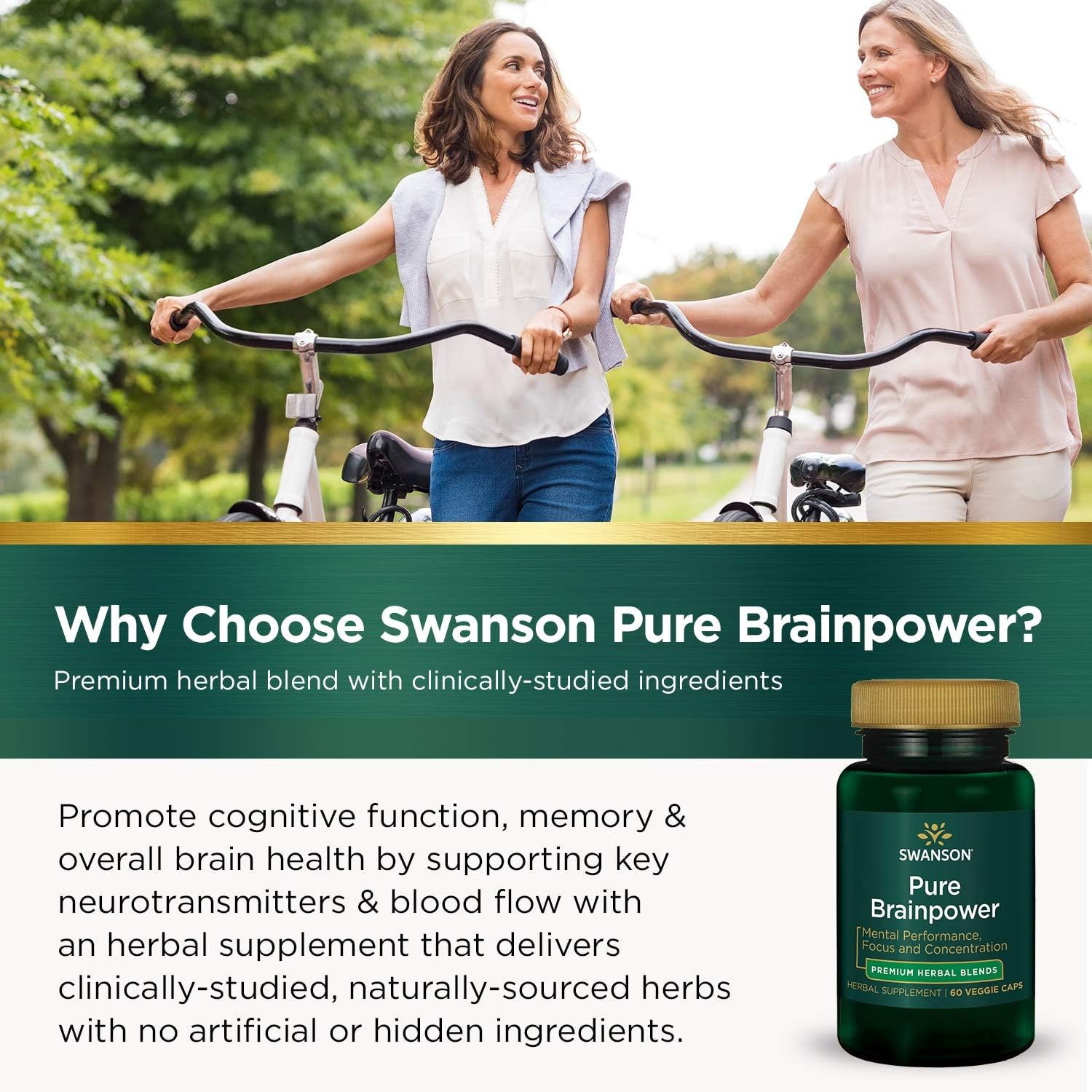 Swanson Pure Brainpower Brain Health Cognitive Memory Focus Support Brain-Derived Neurotrophic Factor (BDNF) Herbal Supplement (Ginkgo Biloba, Bacopa Monnieri) 60 Veggie Capsules (Veg Caps) Vegan: Health & Personal Care