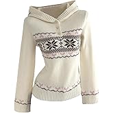 Milumia Women's Heart Print Hooded Sweater Long Sleeve Ribbed Knit Casual Pullover Hoodies
