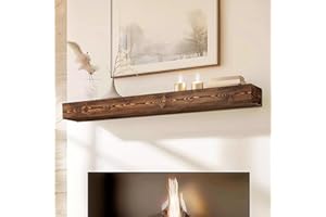 ABSWHLM 60x8x5 Fireplace Mantel - Handcrafted Hollow Rustic Solid Wood Wall Mounted Floating Shelf with Invisible Heavy Duty Wood Bracket (Weathered Brown)