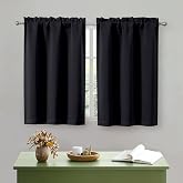 OWENIE Black Kitchen Curtains 36 Inch Length, Short Blackout Small Thermal Insulated Cafe Curtains Tier Over Sink Rod Pocket Half Window for Bathroom Bedroom Camper RV Bunk, 2 Panels, Each 30" Wx36 L