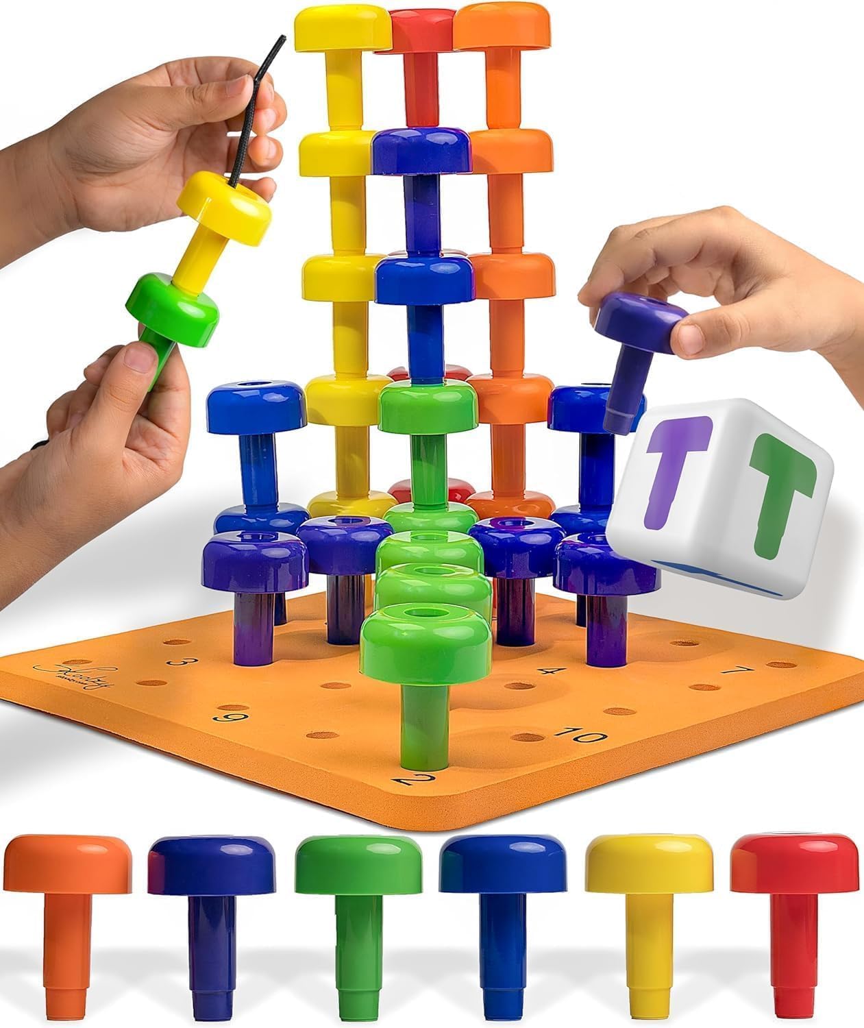 View 1 of **SIMILAR**Skoolzy Peg Board Set - Montessori Toys for 2 Year Old - 33 Pc Peg Board for Kids - Occupational Therapy Toys with Pegs, Dice, Lacing String & Storage Bag - Montessori Toys for 2+ Year Old