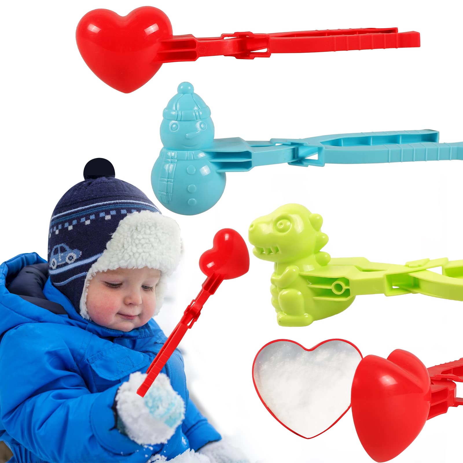 Snowball Maker Winter 3 Pieces Snowball Shape Toy, Sandball Snowball Clip Plastic Children Outdoor Toy for Winter Children to Play with Snow Toy (Pack of 3)