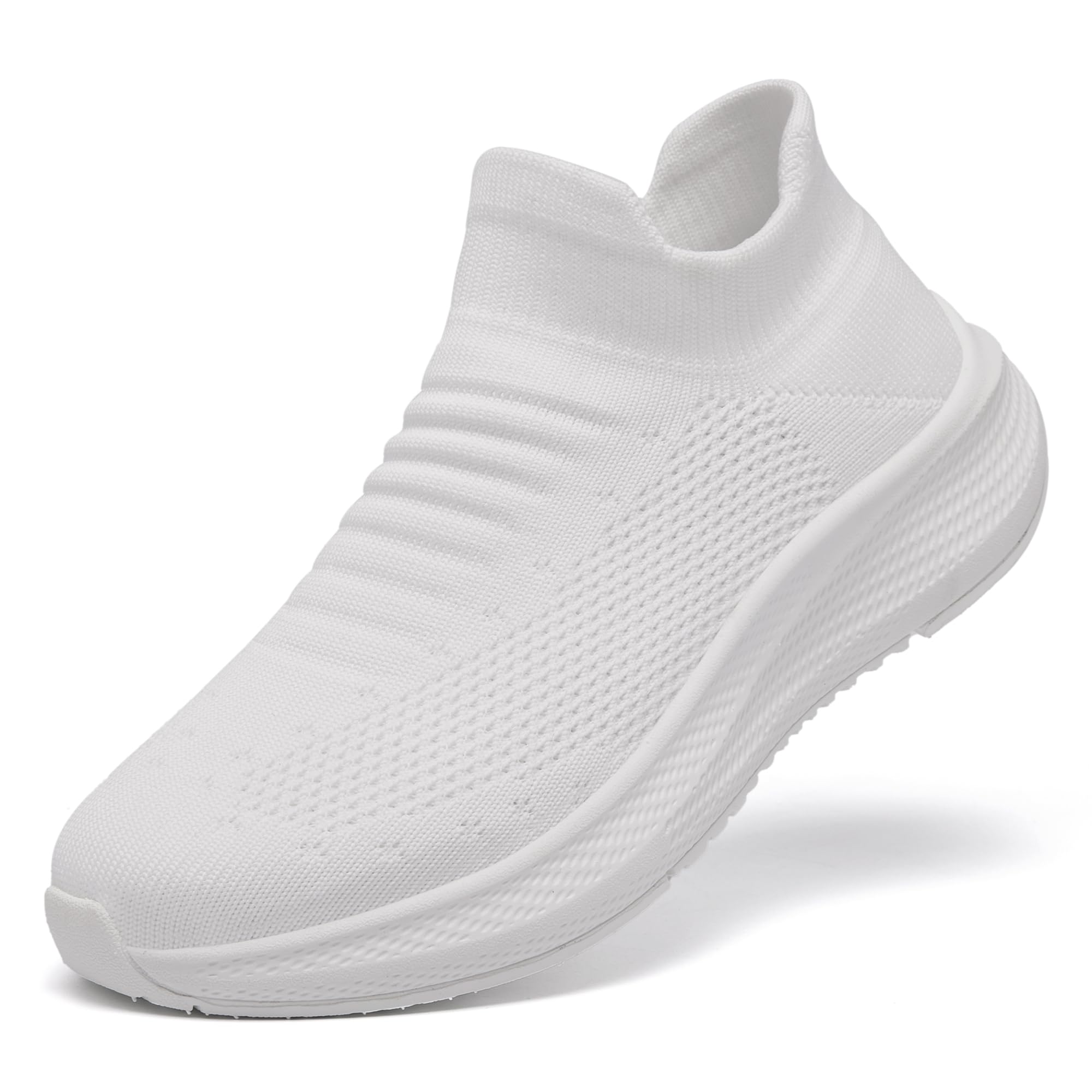 Photo 1 of size  7---Womens Slip on Walking Shoes Comfort Lightweight Breathable Sock Shoe Non-Slip Mesh Casual Fashion Tennis Running Sneakers White