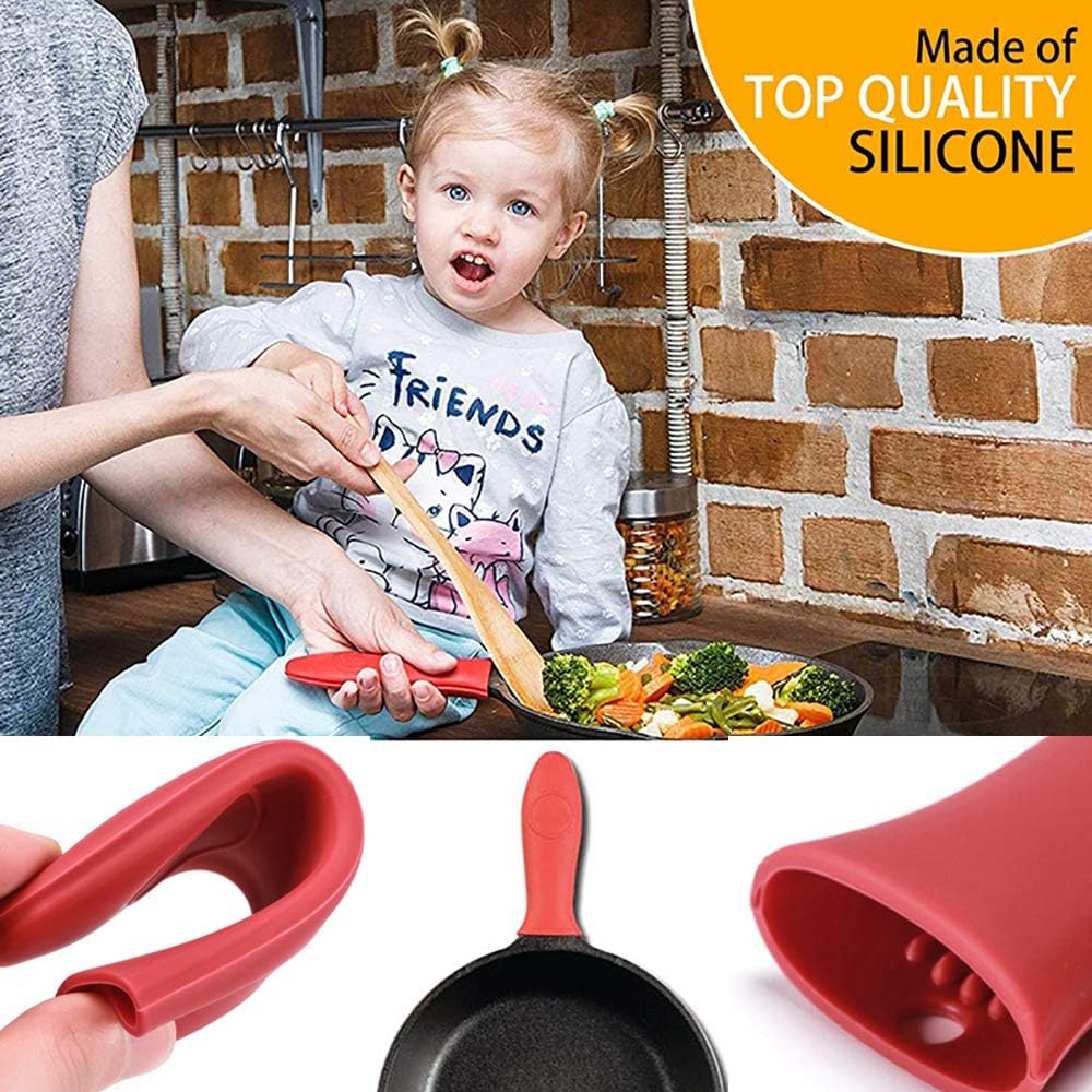 Owpkeenthy 8 Piece Grill Pan Scraper Silicone Hot Handle Holder, Cast Iron Handle Cover Pan Cleaners Insulated Tools Set for Cookware Cast Iron Skillets Frying Pans BBQ and Griddles : Garden & Outdoor