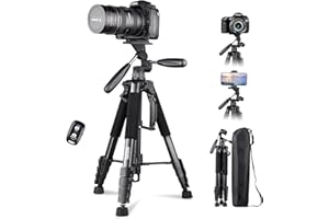 Torjim 74" Camera Tripod,for Camera with Wireless Remote and Travel Bag,Lightweight Travel Video Aluminum Tripod Stand with Cell Phone Mount,Compatible with DSLR Cameras,Projector, Ring Light