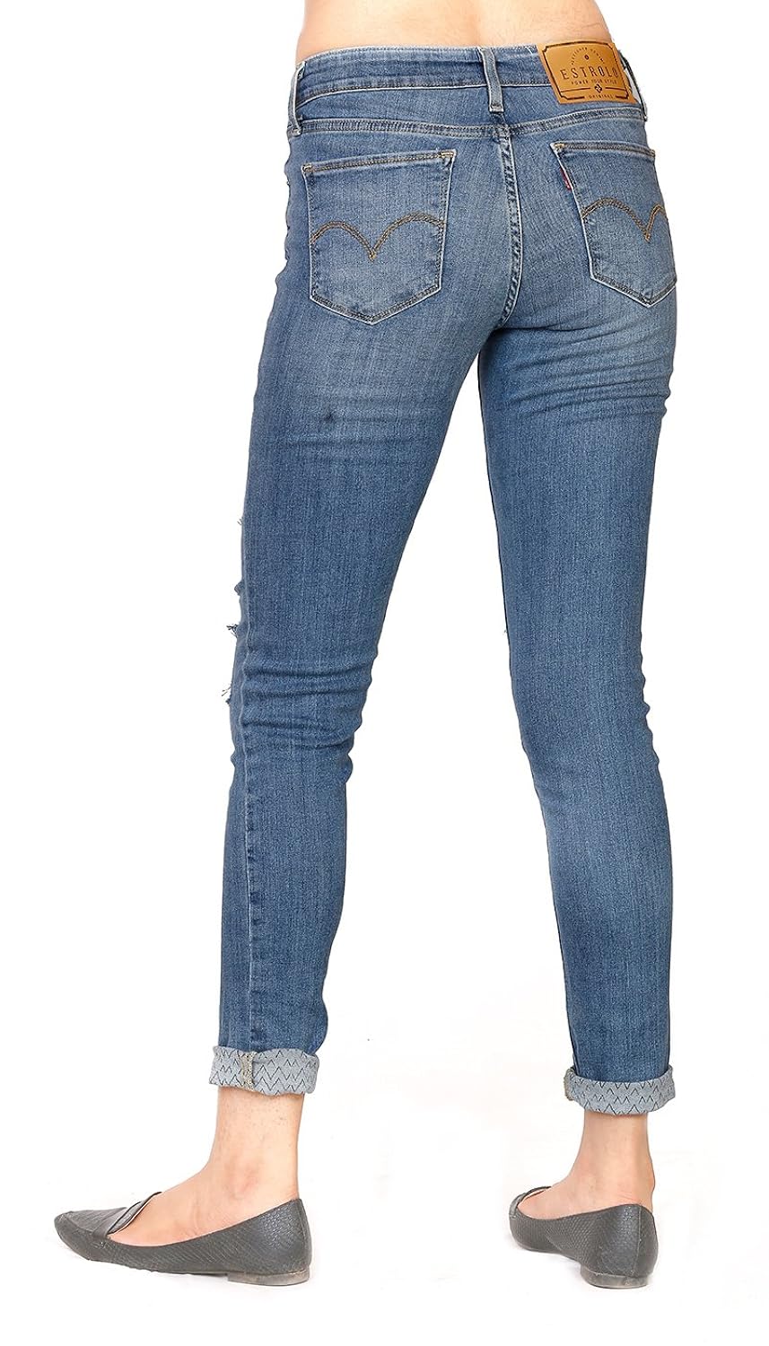 estrolo emoji ripped denim jeans ankle length skinny fit women's jeans