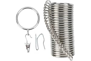 Curtain-Clip Rings with Hooks Drapery-Decorative - 1 Inch Inside Diameter Included Pin Hooks and Clips Designed to Effortlessly Hold Up 2 Standard Curtains 24Pcs Silver Exselens