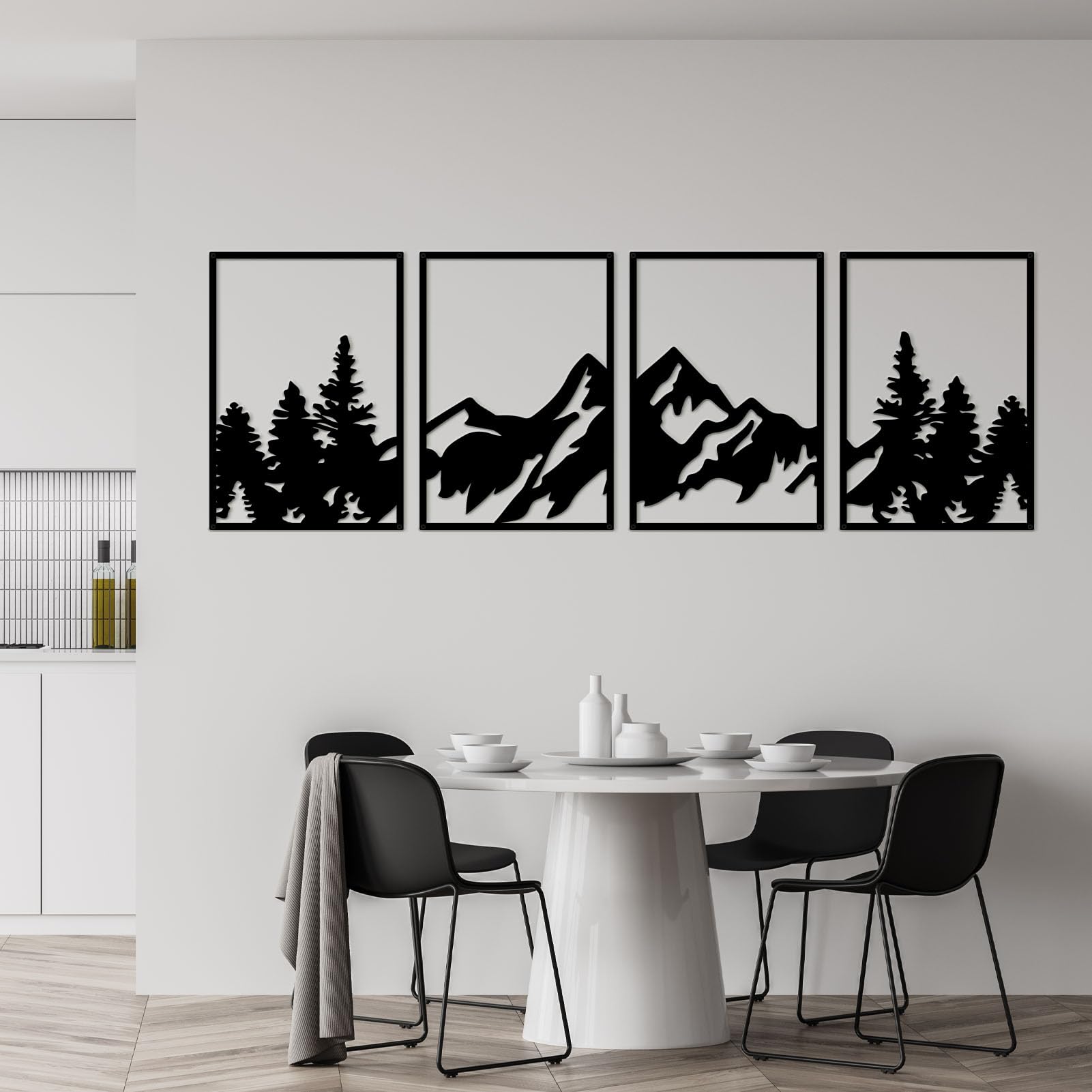 ESTART 4 PCS Metal Wall Art, Large Mountains Wall Decor, Forest Decorative Painting Suitable For Living Room, Bedroom, Office, Indoor And Outdoor (180x56 cm)