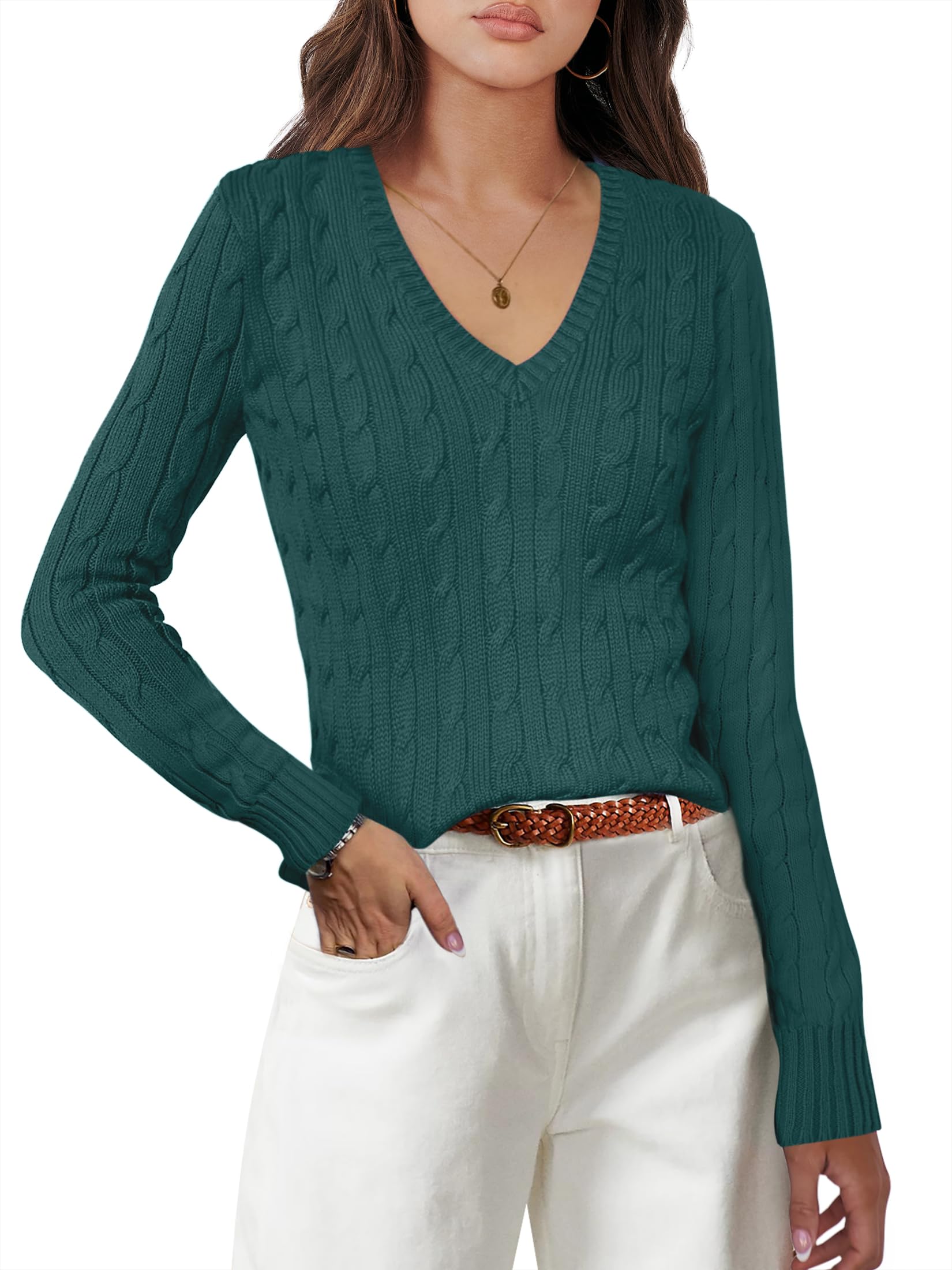 ANRABESS Womens Long Sleeve Cable Knit Sweater 2025