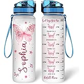 Hyturtle Personalized Christian Water Bottle - 32oz Motivational Water Bottle with Leak-Proof Lid Time Marker - Custom Name Gift for Butterfly Butterfly Lovers Women Girls On Birthday Christmas