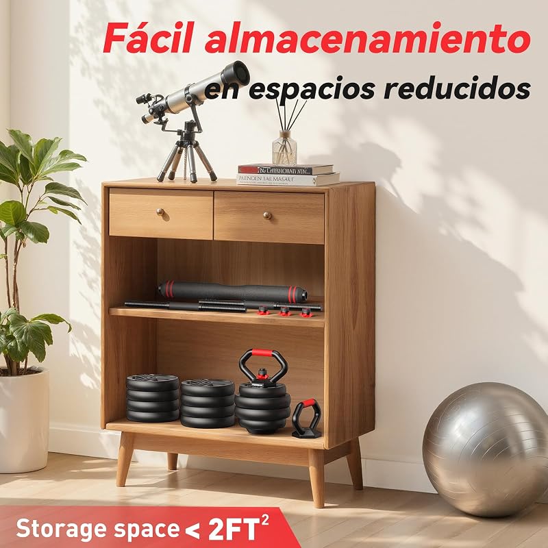 10kg-40kg Juego de Pesas y Mancuernas Ajustables, Kit Pesas 5 en 1 con Barra, Pesas Rusas y Soportes Para Flexiones, Equipo de Entrenamiento Progresivo para Toda la Familia