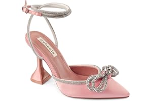 Zzheels Women Bowknot Clear Heels Crystal Slingback Sandals Lace-up Shoes for Party Dating