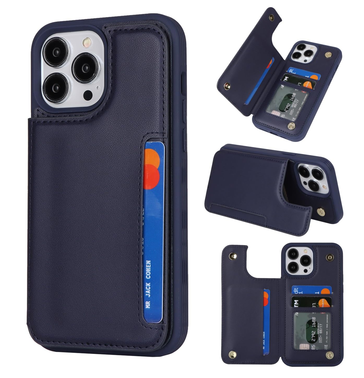 iCoverCase Compatible with iPhone 13 Pro Max Phone Case with Card Holder, Wallet Case for Women Men RFID Blocking PU Leather Protective Case 6.7 Inch (Dark Blue)